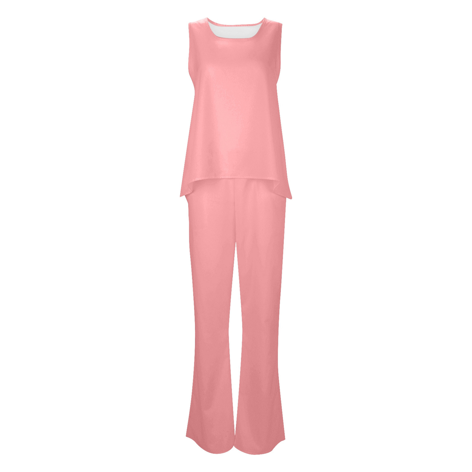 thumbnail image 4 of Conjunto de 2 piezas para mujer: chaleco sin mangas y pantalones anchos, estilo boho informal, color liso, mezcla de poliéster y spandex, 4 of 5